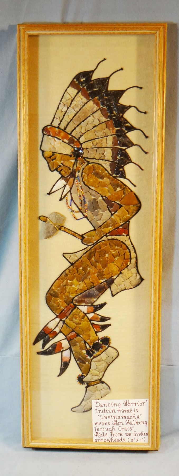 Native American dancer framed image made of arrowhead points/pcs