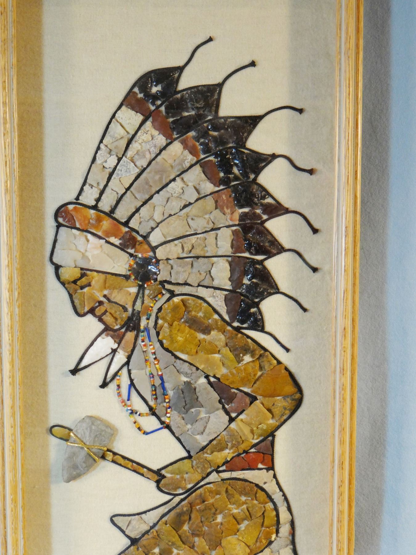 Native American dancer framed image made of arrowhead points/pcs