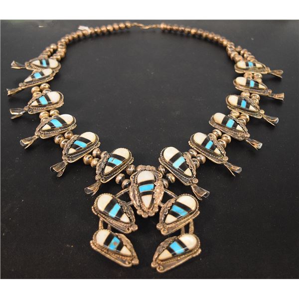 Mother of Pearl, Onyx & Turquiose squash blossom