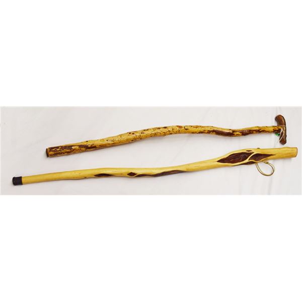 (2) Hand carved diamond willow walking sticks