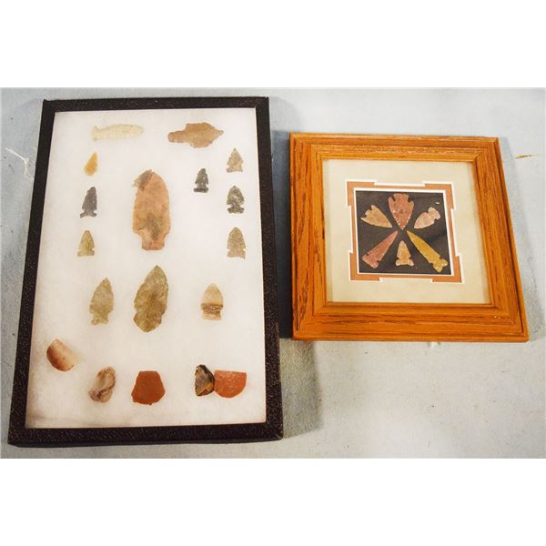 (2) pcs: Riker case w/ 18 pieces & 6 points, framed