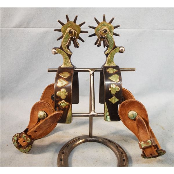 Kelly silver mounted card suit spurs with jingle bobs