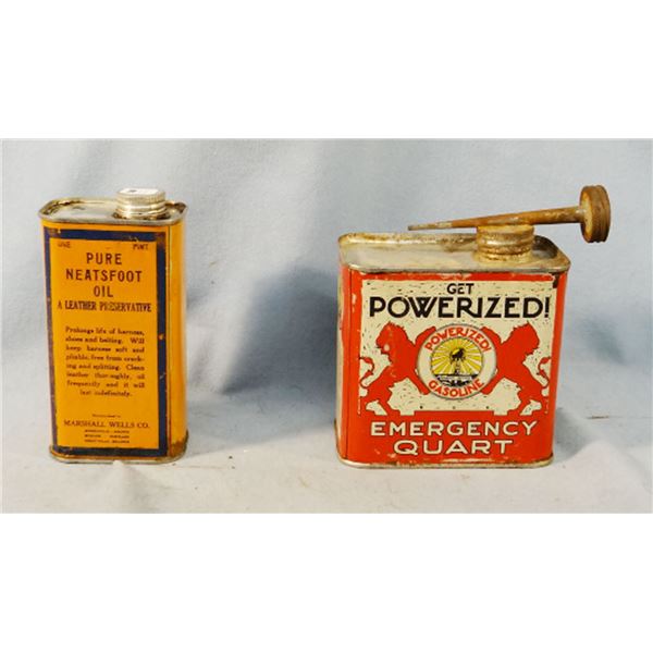 2 pcs: Marshall Wells Company, Billings & Great Falls, MT, Pure Neatsfoot Oil, pint can, partially f