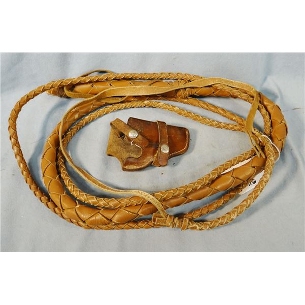 2 pcs: Bucheimer derringer holster & braided leather bull whip