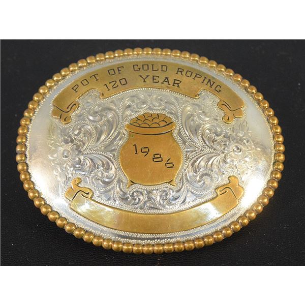 1986 Pot of Gold Roping trophy belt buckle