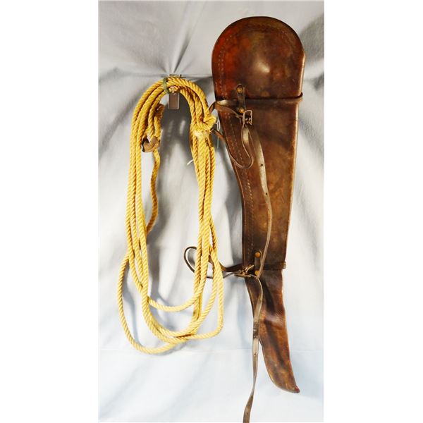 2 pcs: Hemp braided lariat & Older rifle scabbard