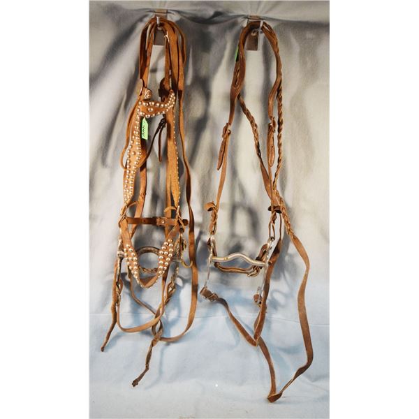 2 items: Headstall with Kelly rodeo-style silver mounted bit & fancy studded headstall with bit