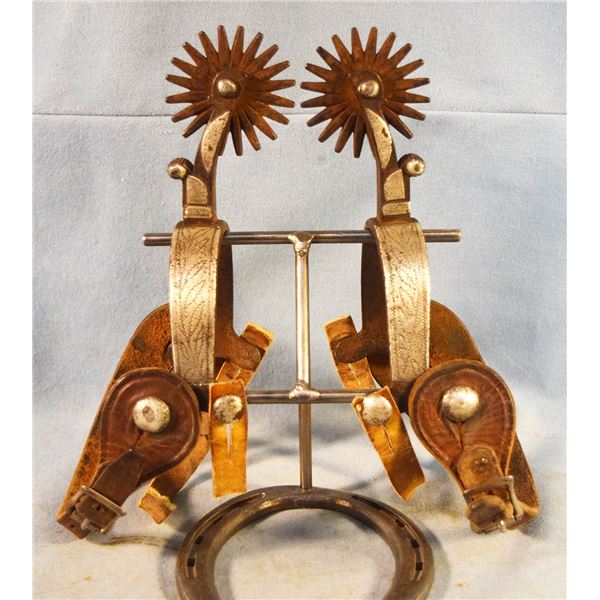 Double mtd silver overlaid Cheyenne heel band spurs