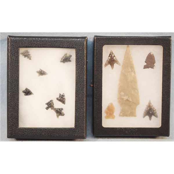 (2) Riker Cases: 7 obsidian points & 5 obsidian points