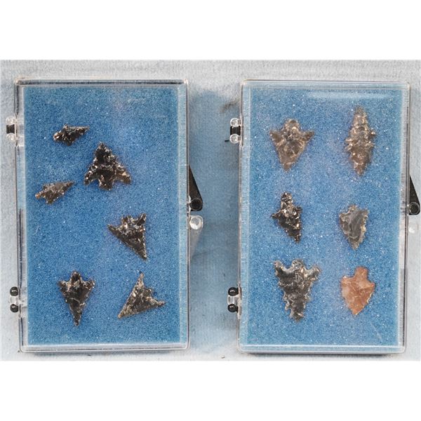 (2) Riker Cases: 6 obsidian points & 7 obsidian points