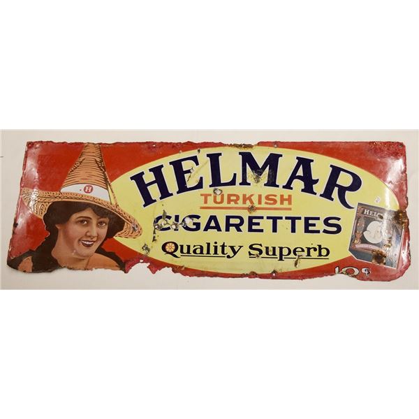 Helmar Turkish Cigarettes vintage enamel sign, 10" x 27.5"