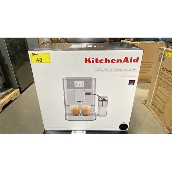 KITCHENAID MODEL KF7. BLACK HIGH END FULLY AUTOMATIC ESPRESSO MACHINE WITH 20+ PRE PROGRAMMED