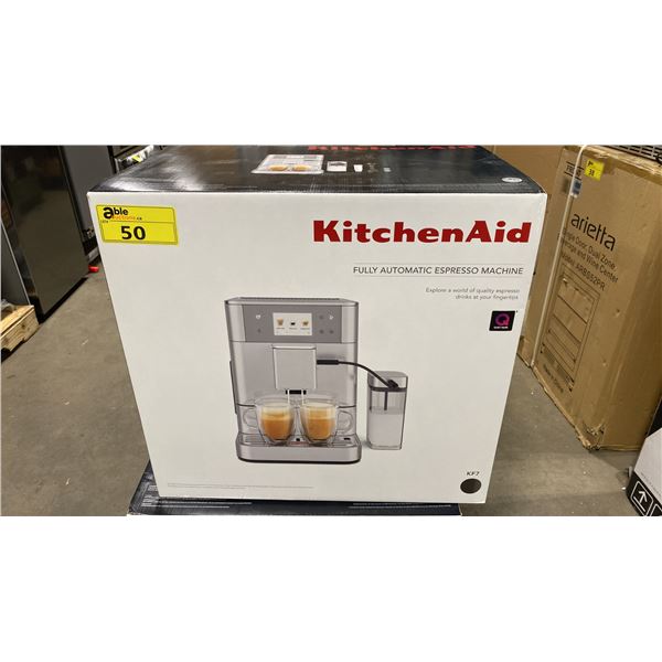 KITCHENAID MODEL KF7. BLACK HIGH END FULLY AUTOMATIC ESPRESSO MACHINE WITH 20+ PRE PROGRAMMED