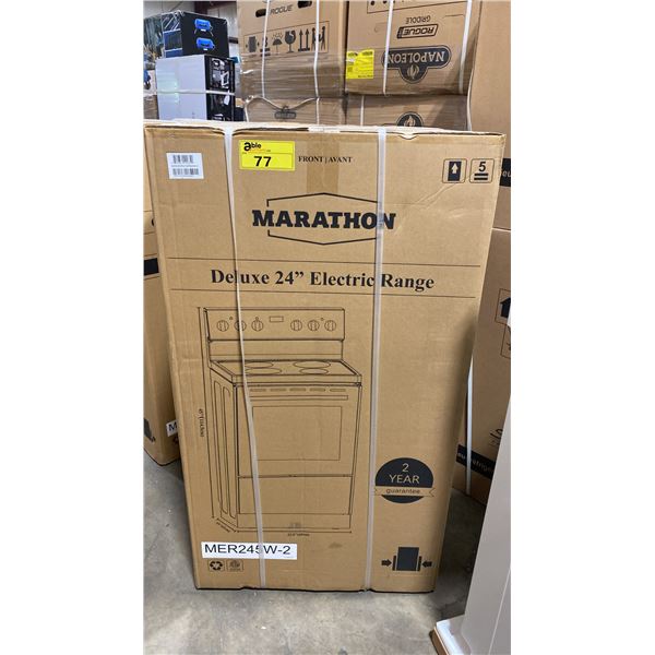 MARATHON MODEL MER245W-2. DELUXE 24" FREESTANDING ELECTRIC RANGE WITH 4 RADIANT ELEMENTS, 2.7 CU FT