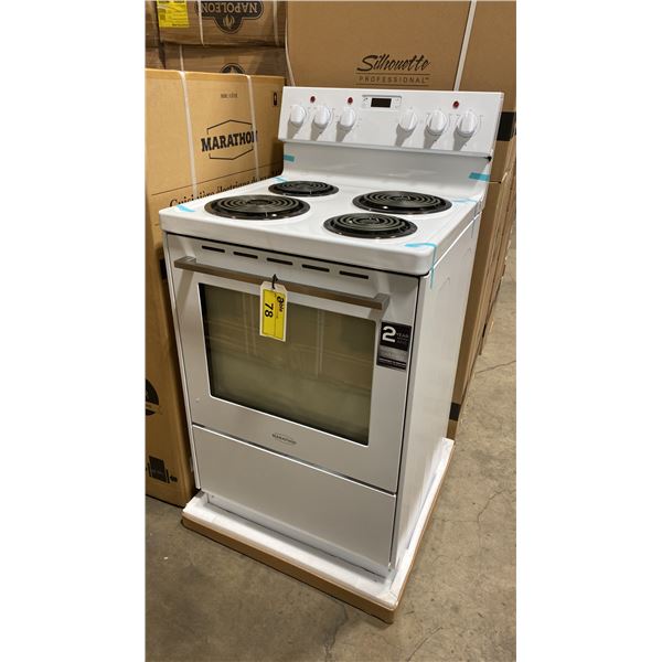 MARATHON MODEL MER241W-2. 24" WHITE FREESTANDING ELECTRIC RANGE WITH 4 COIL ELEMENTS