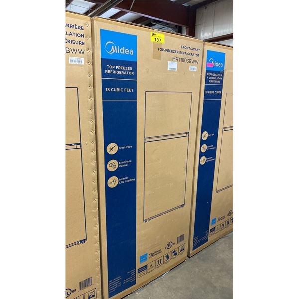 MIDEA MODEL MRT18D3BWW. 30" WHITE 18.1 CU FT TOP-FREEZER REFRIGERATOR WITH MULTI AIR FLOW TECHNOLOGY