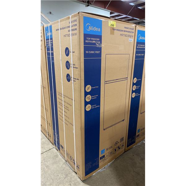 MIDEA MODEL MRT18D3BWW. 30" WHITE 18.1 CU FT TOP-FREEZER REFRIGERATOR WITH MULTI AIR FLOW TECHNOLOGY