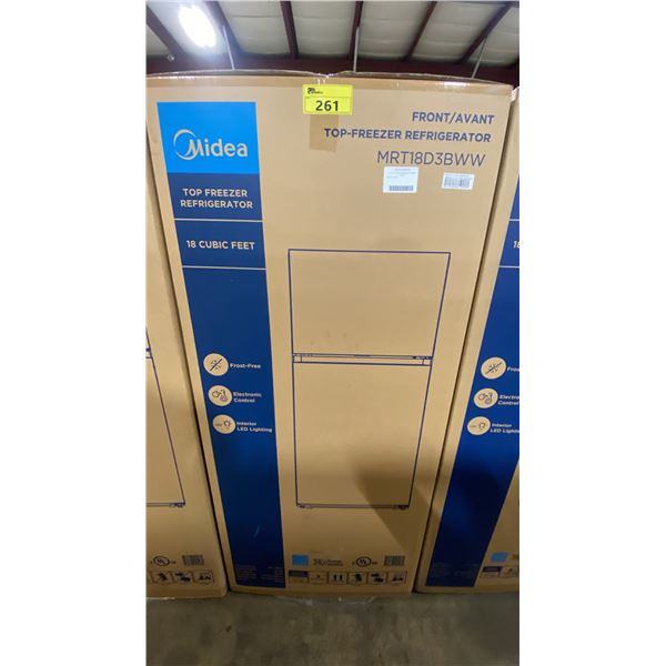 MIDEA MODEL MRT18D3BWW. 30" WHITE 18.1 CU FT TOP-FREEZER REFRIGERATOR WITH MULTI AIR FLOW TECHNOLOGY