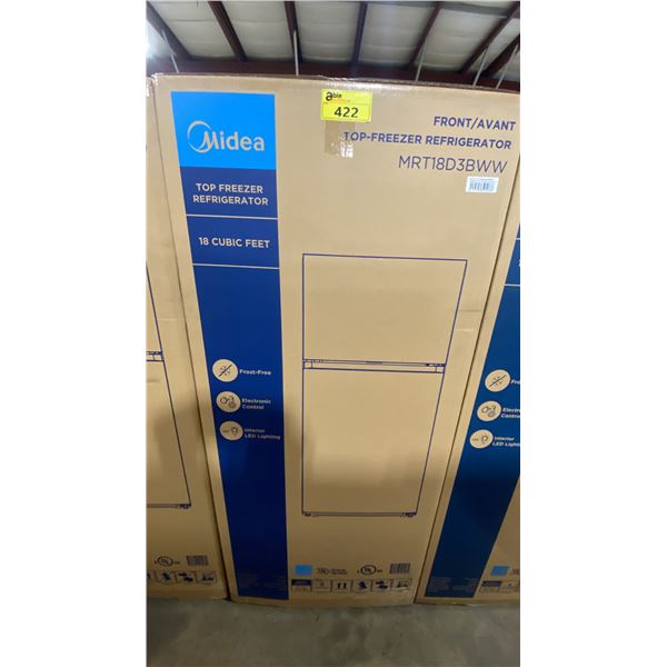 MIDEA MODEL MRT18D3BWW. 30" WHITE 18.1 CU FT TOP-FREEZER REFRIGERATOR WITH MULTI AIR FLOW TECHNOLOGY