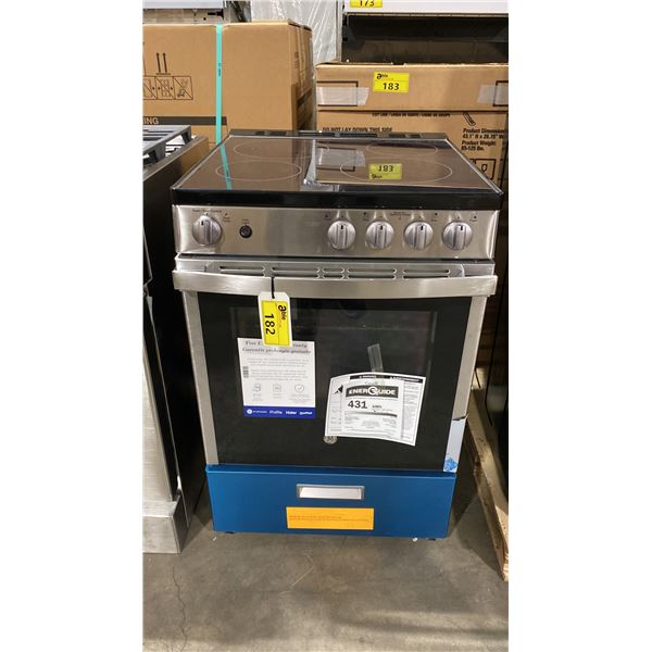 G.E APPLIANCES MODEL JCAS640RM4SS. 24" STAINLESS STEEL SLIDE IN ELECTRIC RANGE
