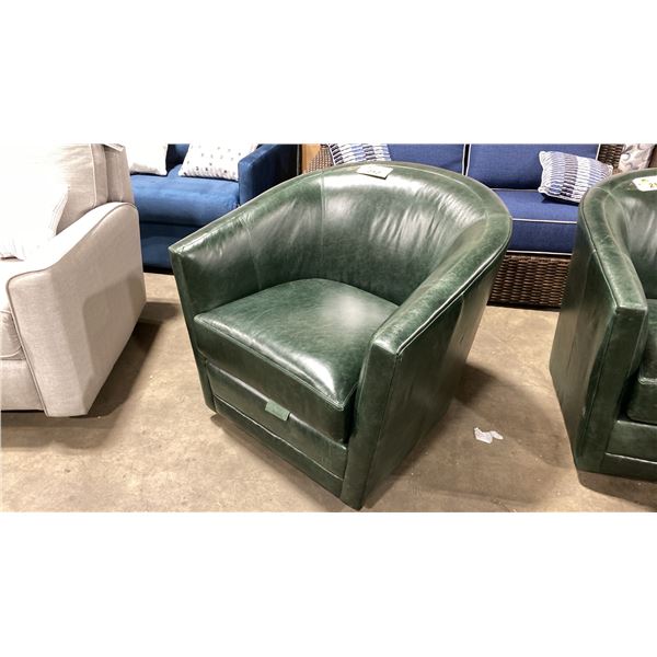 DECOR-REST BENNET-HUDEL GREEN LEATHER SWIVEL STYLE TUB CHAIR