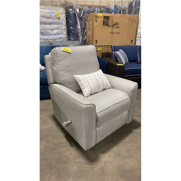 TRUE INNOVATIONS GREY FABRIC SWIVEL STYLE GLIDER RECLINER WITH CUSHION