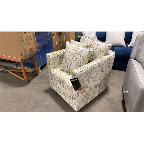 DECOR-REST FABRIC FOREST PATTERN SWIVEL STYLE ACCENT CHAIR WITH 2 THROW CUSHIONS