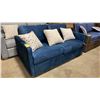 Image 2 : DECOR-REST TRANSFORMER BLUE FABRIC HIDE-A-BED 2 SEAT SOFA WITH 3 THROW CUSHIONS
