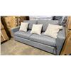 Image 2 : DECOR-REST TRANSFORMER BLUE MULTITONE FABRIC HIDE-A-BED 2 SEAT SOFA WITH 3 THROW CUSHIONS