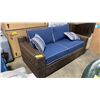 Image 2 : ASHLEY SIGNATURE DESIGN BROWN PLASTIC RATTAN BLUE CUSHION 2 SEAT OUTDOOR PATIO SOFA