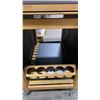 Image 4 : ENQ WOODEN MOBILE DINING CART / EQUIPMENT STAND WITH ASSORTED ENQ PARTS