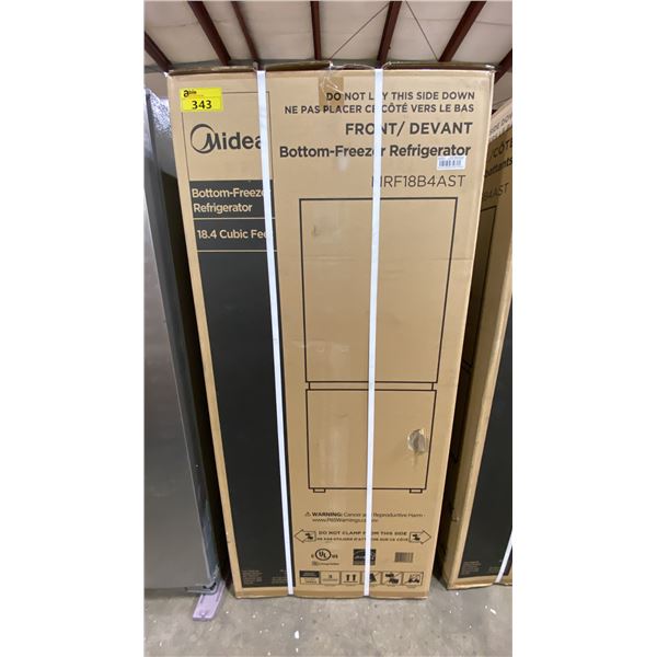 MIDEA MODEL MRB18B4AST. STAINLESS STEEL 30" 18.4 CU FT BOTTOM FREEZER REFRIGERATOR