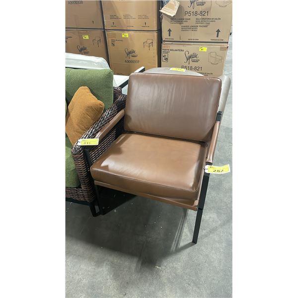ASHLEY SIGNATURE DESIGN MODEL PUCKMAN BROWN LEATHER ACCENT CHAIR