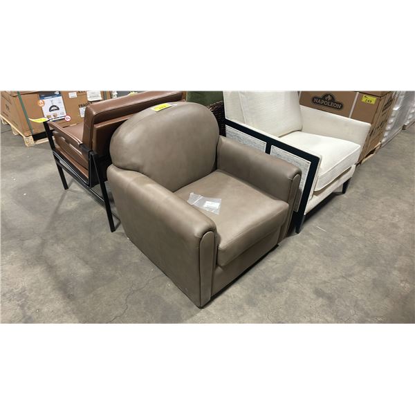 GREY BROWN LEATHER ARMCHAIR