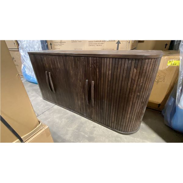 ASHLEY SIGNATURE DESIGN DARK WOOD CURVED FRONT 4 DOOR CONSOLE CABINET