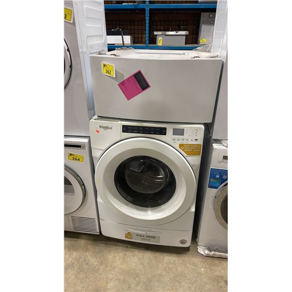 WHIRLPOOL WHITE FRONT LOAD DIGITAL WASHING MACHINE WITH WHITE LAUNDRY PEDESTAL