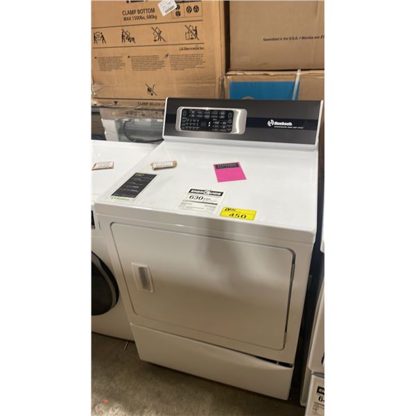 HUEBSCH COMMERCIAL DR7 WHITE FRONT LOAD TUMBLE DRYING MACHINE *DAMAGE FREIGHT, MAY NEED REPAIRS*