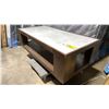 Image 2 : DARK WOOD MODERN COFFEE TABLE WITH WHITE MARBLE TOP 48"L X 24"D X 19"H *CRACK ON TOP*