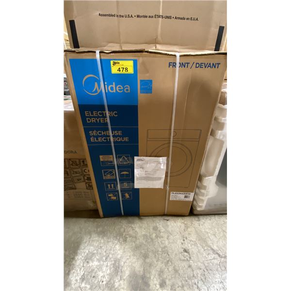 MIDEA MODEL MLE52N4AWW. 8.0 CU FT FRONT LOAD WHITE ELECTRIC DRYER WITH 10 DRYING CYCLES, DIGITAL