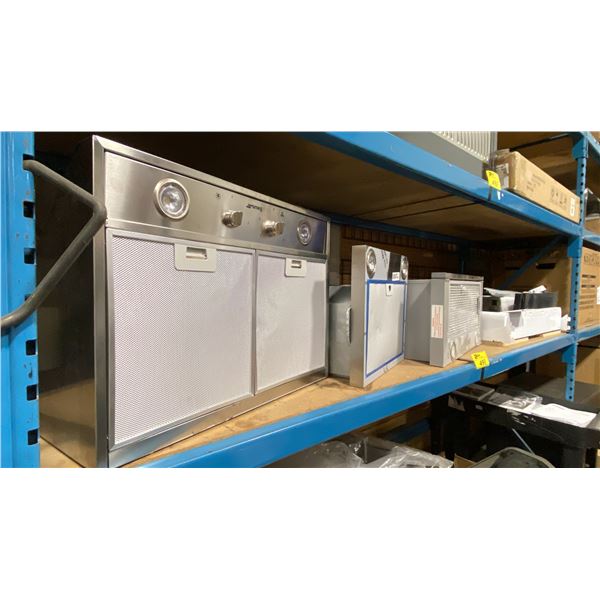 SMEG MODEL KUC24X. STAINLESS STEEL HOOD FAN, G.E MODEL PVW7301SJSSC. HOOD FAN, P&C BUILT IN RANGE