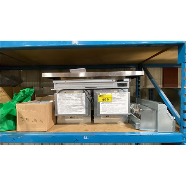 2 JENNAIR MODEL JVD0303GS. DOWNDRAFT VENTILATION UNITS & ASSORTED HOOD FAN PARTS