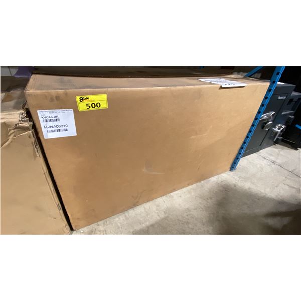 HESTAN MODEL KVC48BK. 48" WALL MOUNTED CHIMNEY STYLE RANGE HOOD WITH STEALTH BLACK FINISH