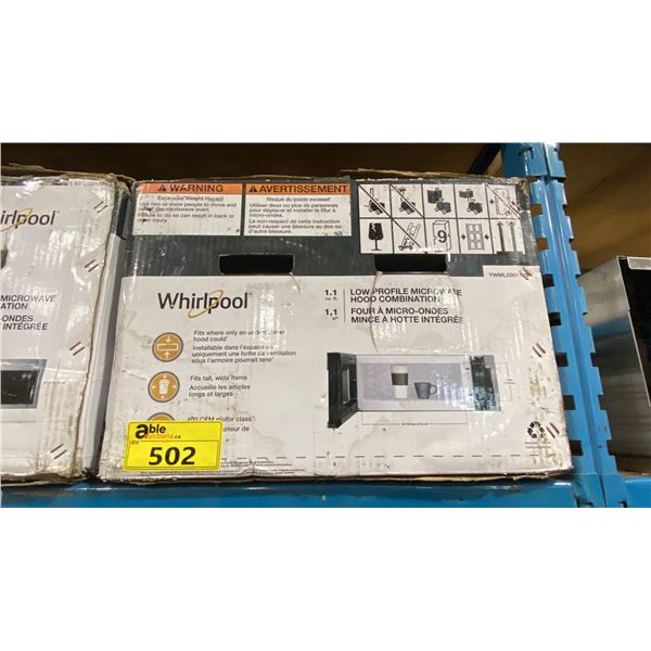 WHIRLPOOL MODEL YWML55011HS. 1.1 CU FT LOW PROFILE MICROWAVE HOOD COMBINATION