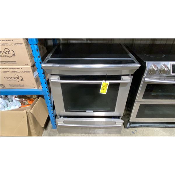 ELECTROLUX MODEL EW30ES6CGS7. SLIDE IN ELECTRIC STOVE WITH WARMING DRAWER *USED CONDITION, MAY
