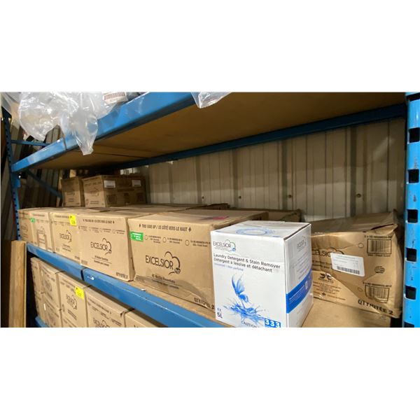 SHELF OF EXCELSIOR 5L LAUNDRY DETERGENT & STAIN REMOVER - 13 CASES, 2 PER CASE. UNSCENTED & FRESH