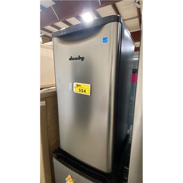 DANBY STAINLESS STEEL BAR FRIDGE  *ORIGINATED IN SERVICE AREA, WORKING CONDITION UNKNOWN*