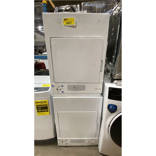 2 G.E APPLIANCES WHITE FRONT LOAD DRYERS *ORIGINATED IN SERVICE AREA, WORKING CONDITION UNKNOWN*