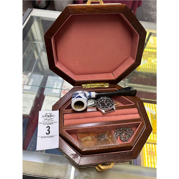Jewelry Box w/Pipe, Some Jewelry