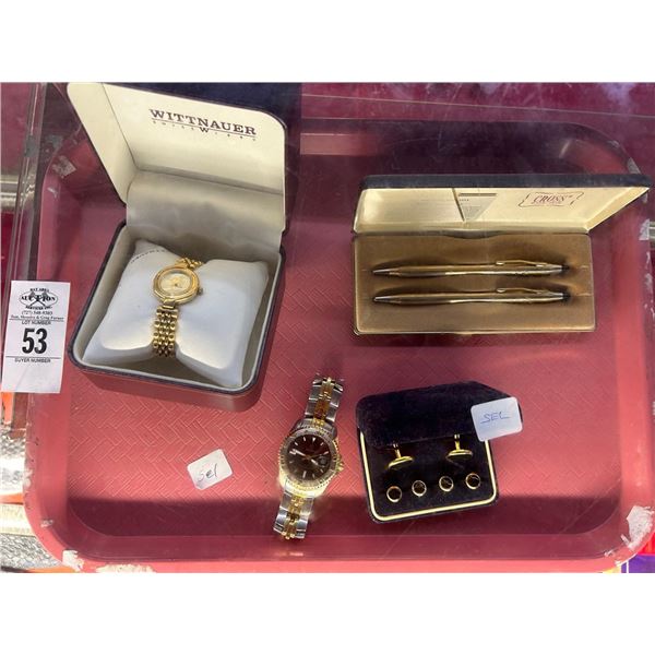Elgin/Other Designer  Watch, Cuff Links, Cross Pen Set