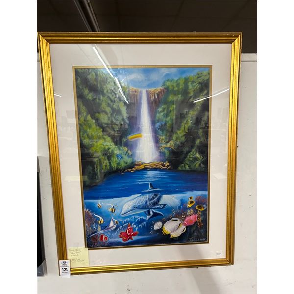 Framed Wall Art Rainfall Signed Zion w/COA - 24"  X  36"